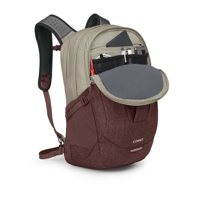 Osprey Comet 30 Backpack Sawdust Tan Raisin Red