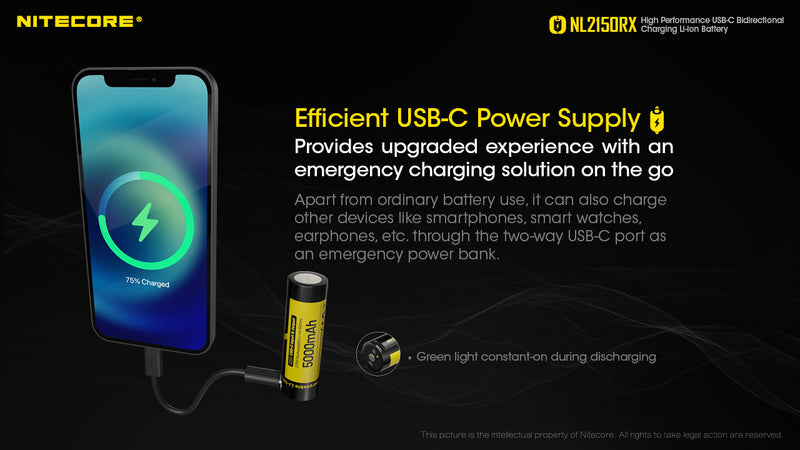 Nitecore NL2150RX USB-C Bidirectional Charging Li-ion Battery