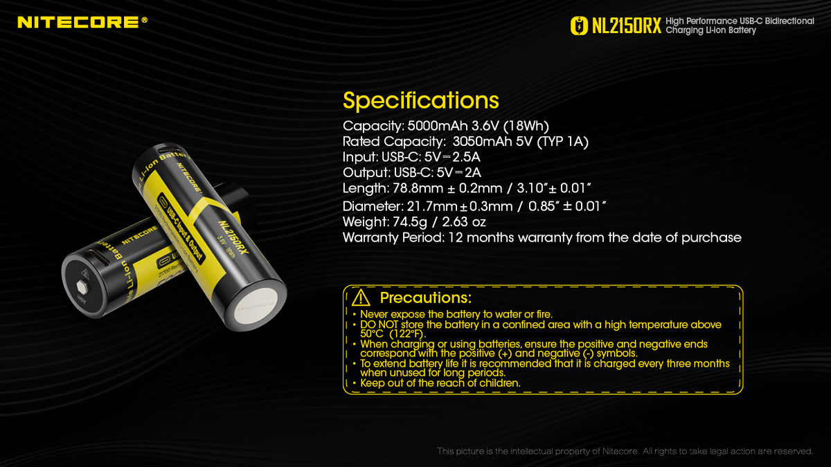Nitecore NL2150RX USB-C Bidirectional Charging Li-ion Battery