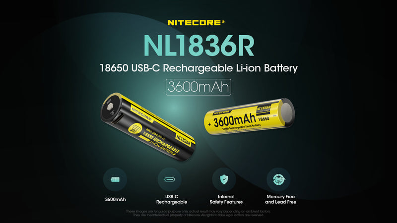 Nitecore NL1836R 3600mAh 18650 USB Rechargeable Li-ion Battery