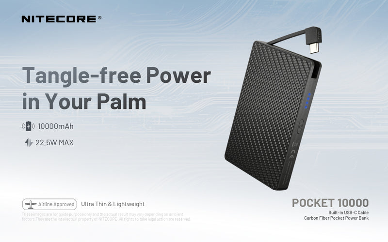 Nitecore POCKET 10000 Carbon Fiber Pocket Power Bank 碳纖移動電源(內置充電線)