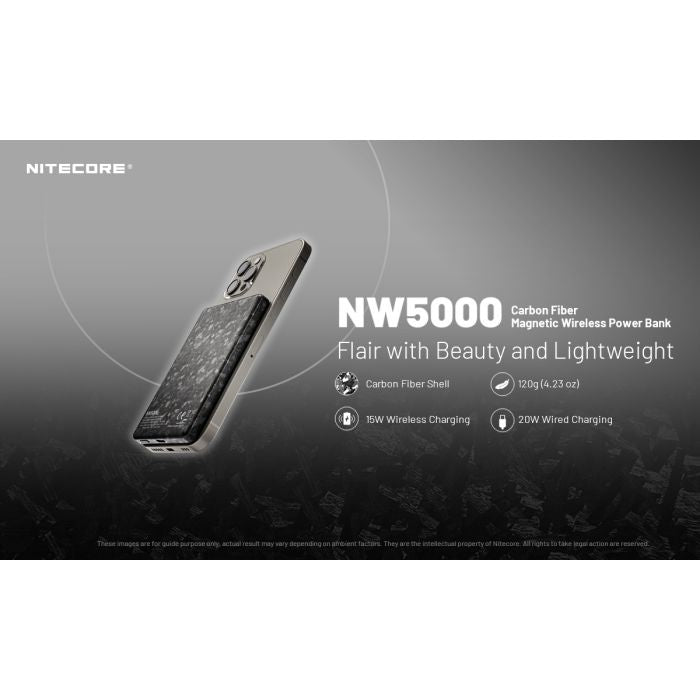 Nitecore NW5000 Carbon Fiber Magnetic Wireless Power Bank 碳纖磁吸無線充電行動電源