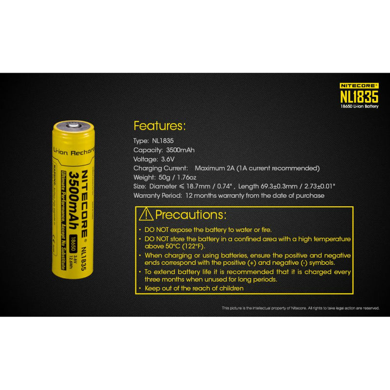 Nitecore NL1835 3500mAh Rechargeable Battery 充電池