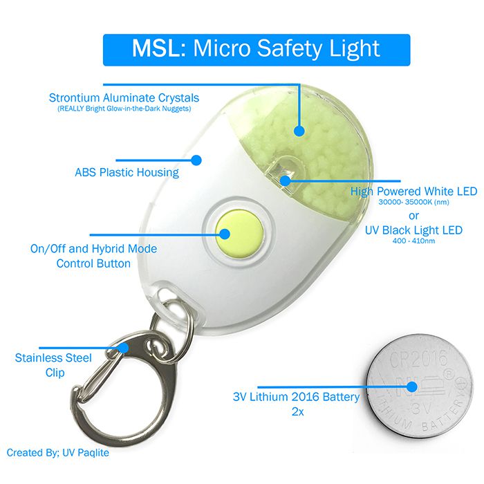 UV Paqlite Micro Safety Light 迷你閃光夜光匙扣(連哨子)
