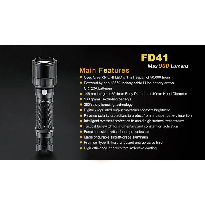 fenix fd41 focus flashlight Fenix FD41 900 Lumens 360° Rotary Focusing Flashlight