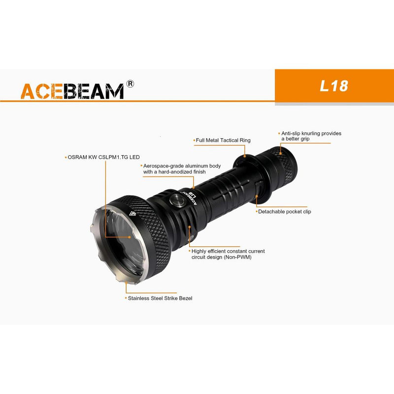 ACEBeam L18 Tactical Far Throw Distance Flashlight with Battery