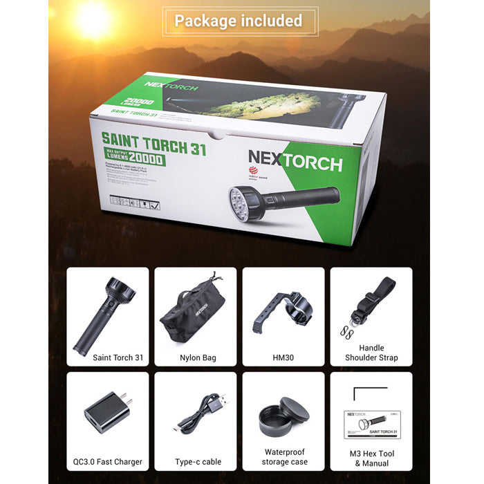 NEXTORCH Saint Torch 31 20000 Lumens USB-C Rechargeable Flashlight