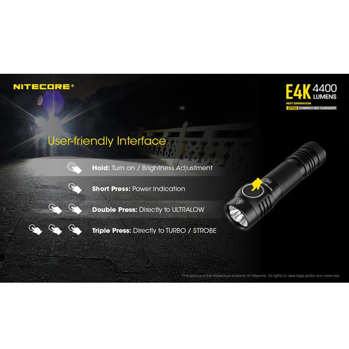 Nitecore E4K 4400 Lumens USB-C Rechargeable Tactical Flashlight 4400流明USB-C充電手電筒