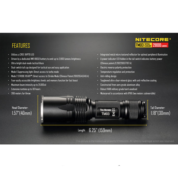 Nitecore TM03 2800 Lumens Cree LED Flashlight 2800流明手電筒 
