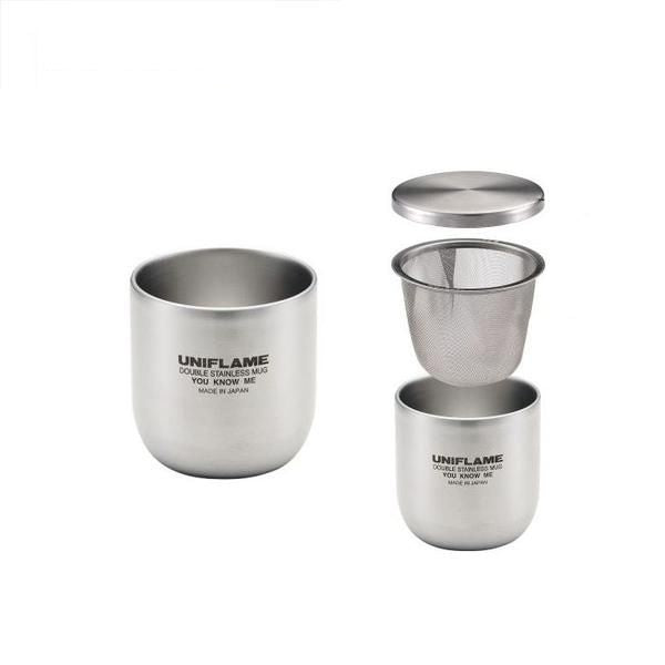 UNIFLAME ゆのみ SUS double-walled stainless steel cup (with strainer and lid)